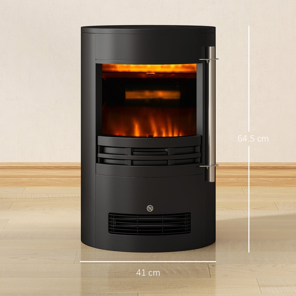 The electric fireplace showing its dimensions with lines indicating height and width