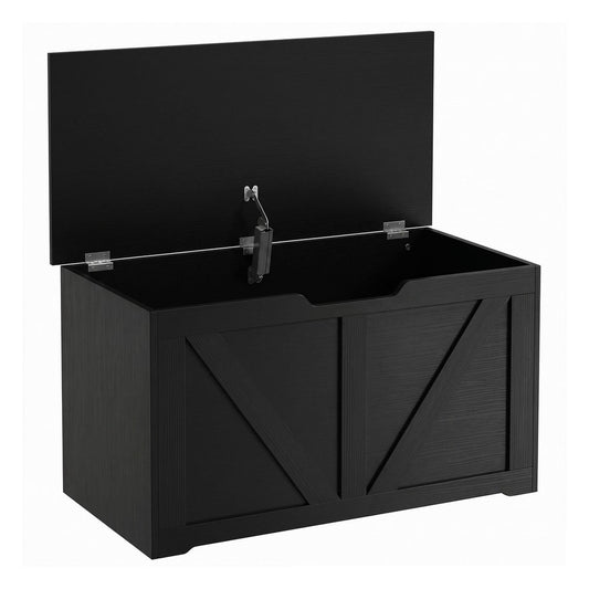 HOMCOM 100L Home Storage Box in black wood-effect with the lid open