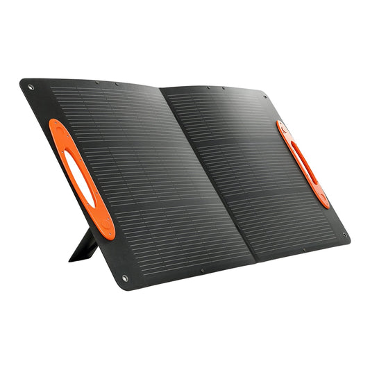 HOMCOM 100W Portable Solar Panel unfolded flat with orange handles on the sides