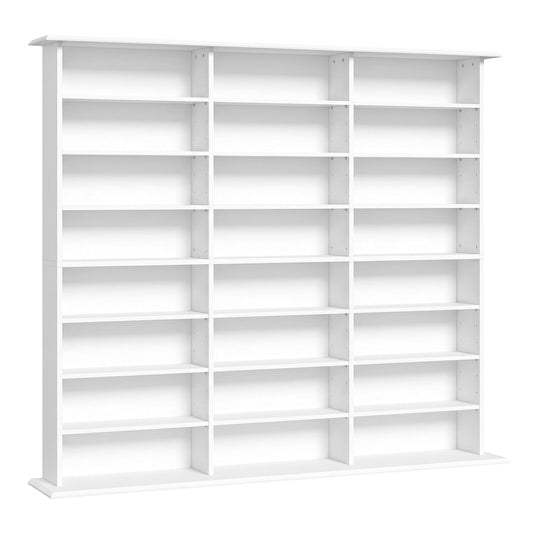 HOMCOM 1032 CD/594 DVD Storage Unit, a white shelving unit with 24 compartments and adjustable shelves