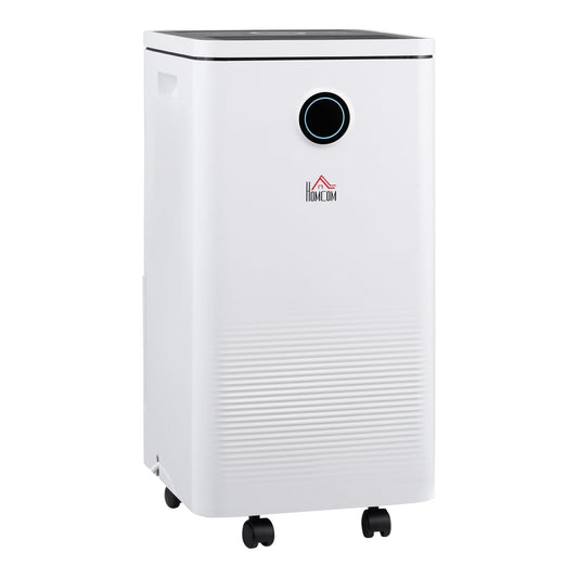 HOMCOM 10L/Day Dehumidifier with 2.5L Water Tank in white with a circular display on the front