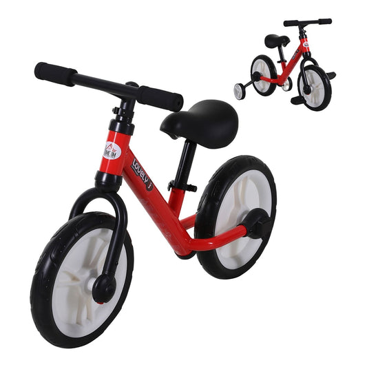 HOMCOM 11 Inch Kids Balance Bike Training Pedal Bicycle in red with white wheels and black seat