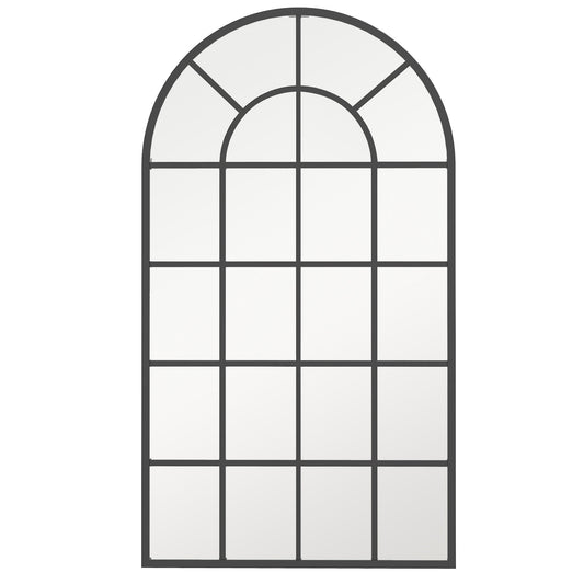 HOMCOM Arched Decorative Wall Mirror with a black frame and grid design on a white background