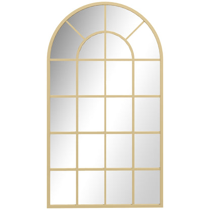 HOMCOM Arched Decorative Wall Mirror with a gold frame and a window pane design