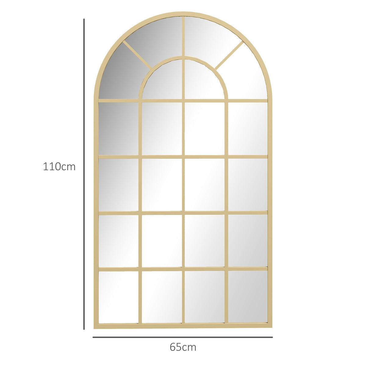 The wall mirror shown with height and width dimensions on a white background