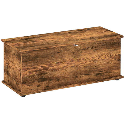 HOMCOM 113L Storage Chest, a rustic brown wooden storage trunk with a flip-top lid