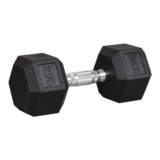 HOMCOM 12.5KG Single Rubber Hex Dumbbell on a white background