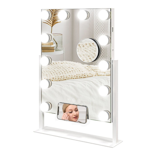HOMCOM 12 LED bulb Tabletop Makeup Mirror with 12 bright bulbs and a phone holder stand