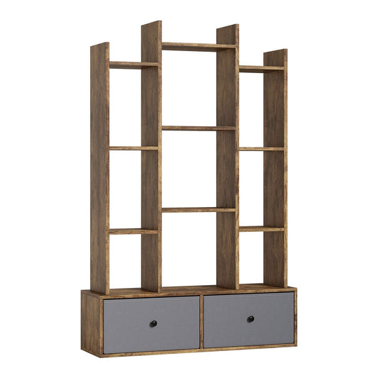 HOMCOM 12 Shelf Storage Unit with two grey drawers at the bottom
