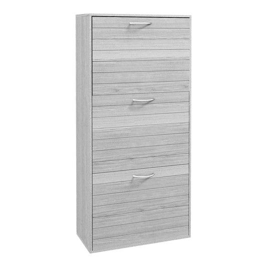 HOMCOM 12-Shoe Flip Drawer Storage Cabinet in grey wood-effect finish, front view