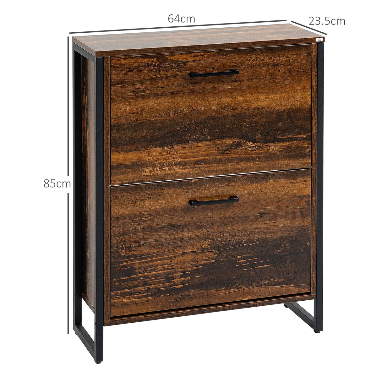 Dimensions of the wood-effect shoe storage cabinet shown with height and width measurements