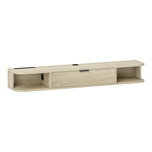 HOMCOM 120 cm Floating TV Unit in natural wood effect with a drawer and open shelves