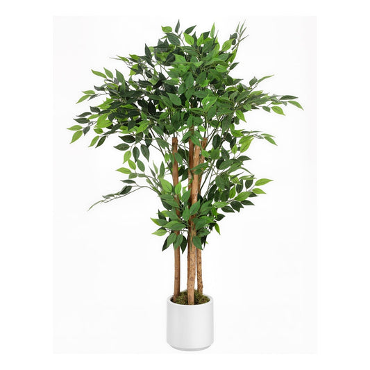 HOMCOM 120cm Artificial Ficus Tree with a solid wood trunk and a white pot