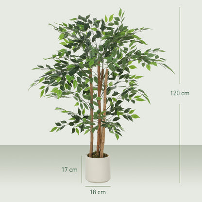 The artificial ficus tree with dimensions shown