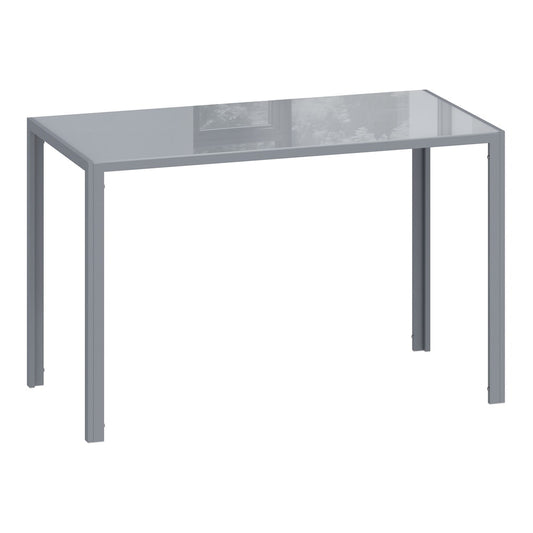 HOMCOM 120cm Dining Table, a grey rectangular table with metal legs and a glass top