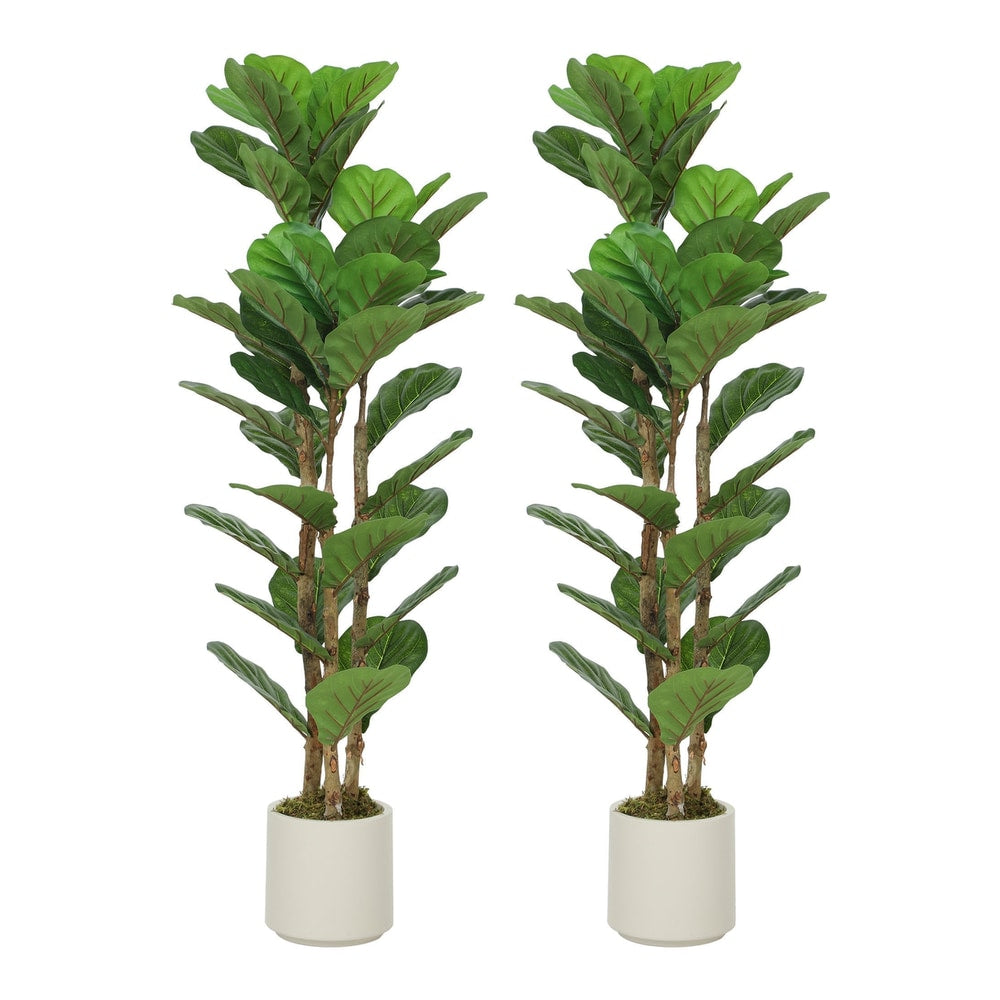 HOMCOM 120cm Set of 2 Artificial Fiddle Leaf Fig Trees standing side by side on a white background