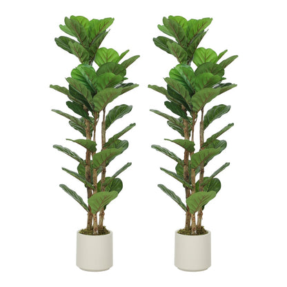 HOMCOM 120cm Set of 2 Artificial Fiddle Leaf Fig Trees standing side by side on a white background