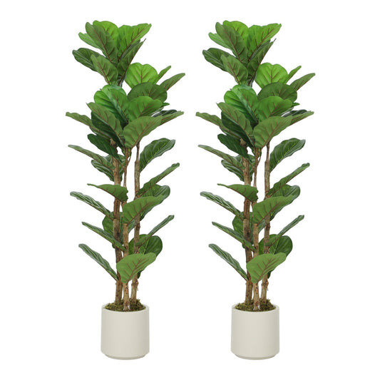 HOMCOM 120cm Set of 2 Artificial Fiddle Leaf Fig Trees standing side by side on a white background