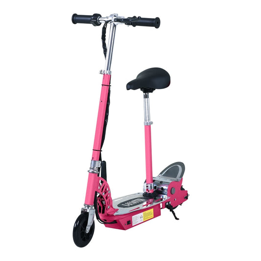 HOMCOM Foldable Powered Scooter with Adjustable Seat in pink with black seat and handlebars