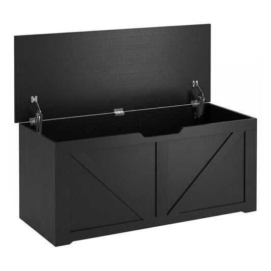 HOMCOM 127L Home Storage Box in black wood-effect with the lid open