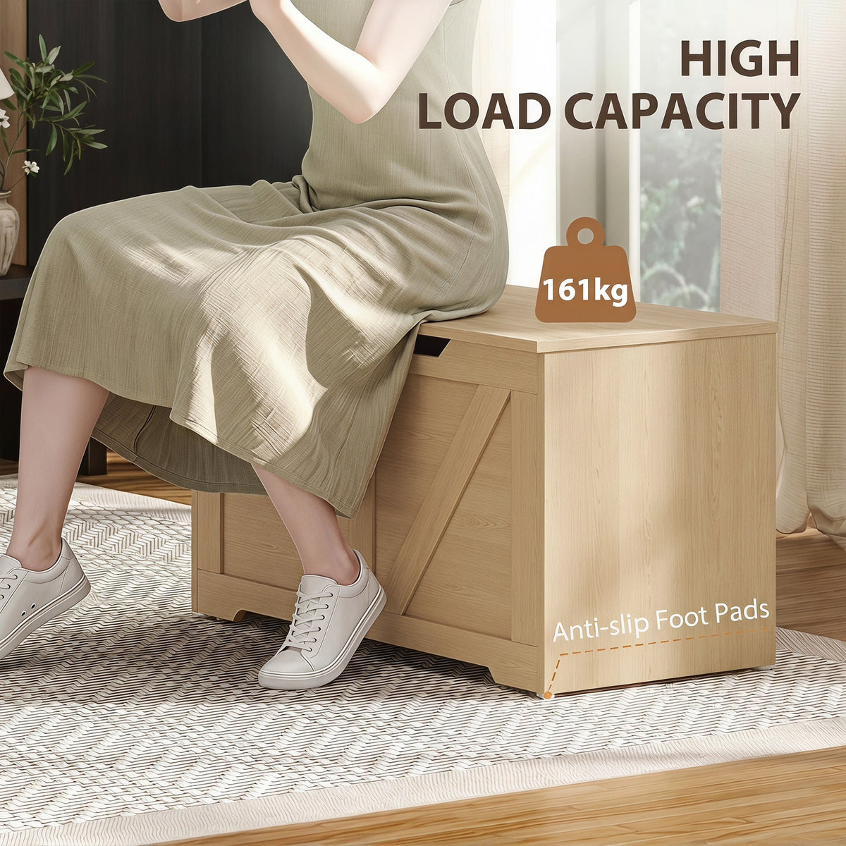 Storage cabinet used as a bench with high load capacity