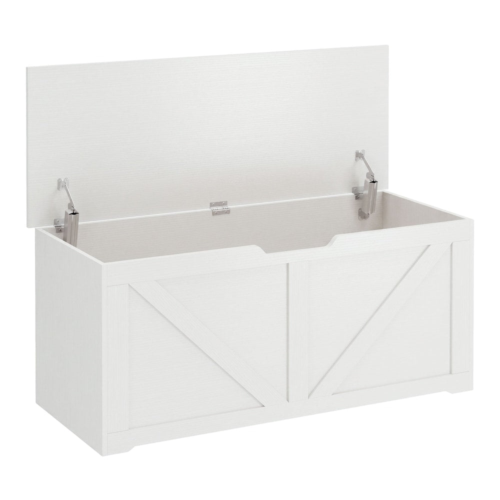 HOMCOM 127L Home Storage Box, a white wooden storage chest with the lid open