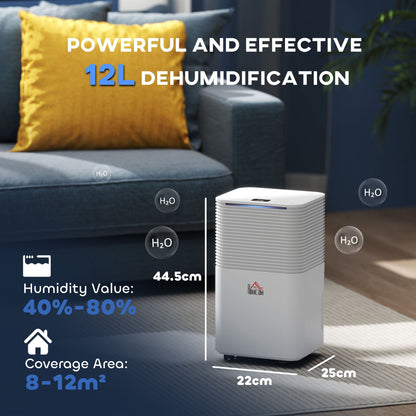 The portable quiet dehumidifier showing its dimensions and coverage area