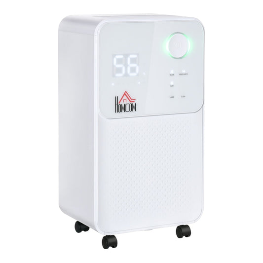 HOMCOM 12L/Day Dehumidifier, a white electric moisture air de-humidifier with digital display and wheels