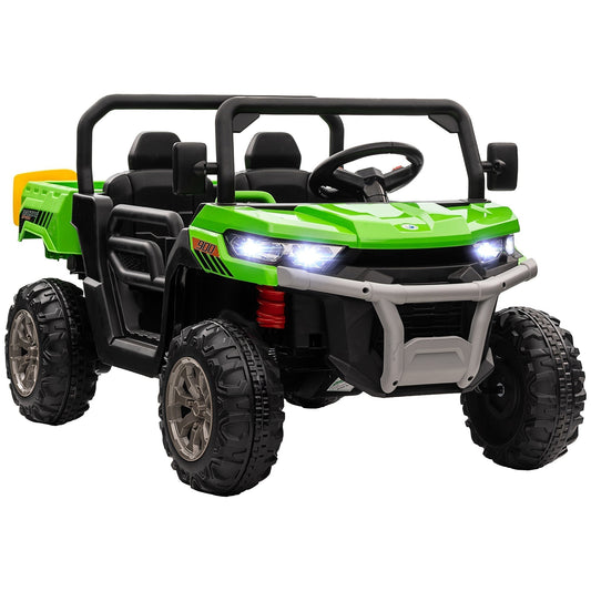 HOMCOM 12V 2 Seater Kids Electric Ride-On Car in bright green with black trim and large wheels