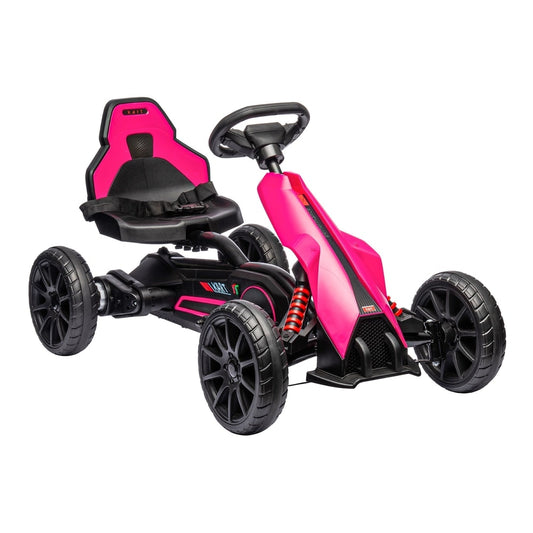 HOMCOM 12V Electric Go-Kart for kids in pink, a ride-on racing car with a black seat and steering wheel