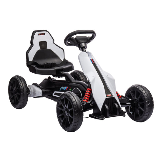 HOMCOM 12V Electric Go-Kart, a white and black ride-on racing go-kart for kids with a steering wheel and seat