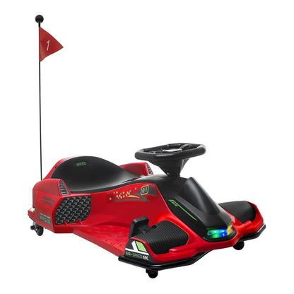HOMCOM 12V Kids Electric Go Kart with Music, a red ride-on car with a flag on the back