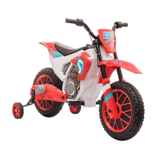 HOMCOM 12V Kids Electric Motorcycle Ride-On in red and white with training wheels