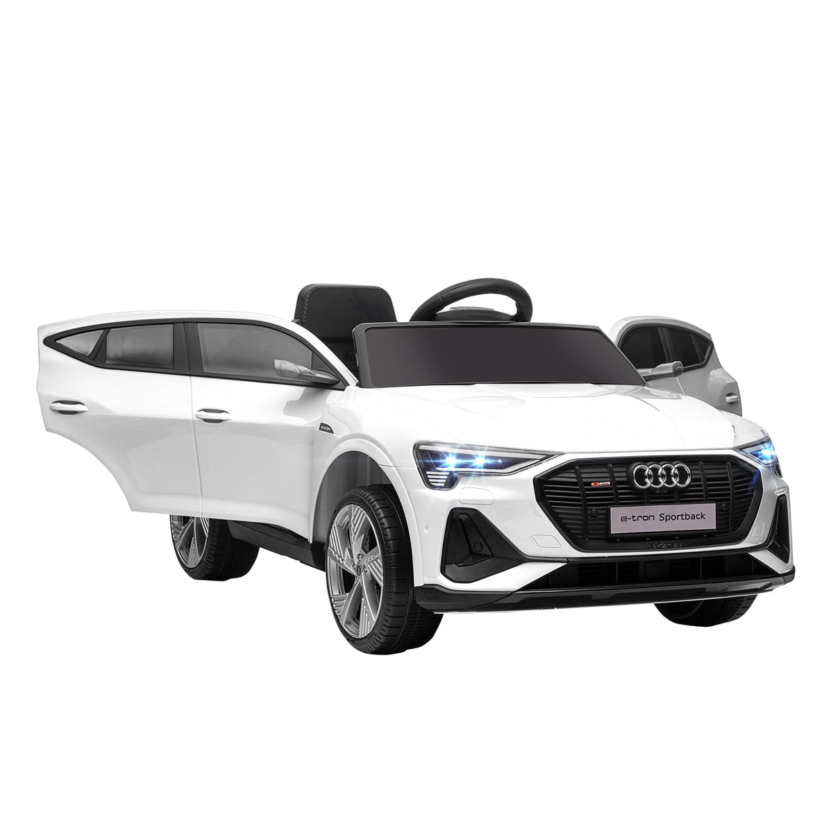 HOMCOM 12V Kids Electric Ride-On Car, white, with doors open and wheels visible