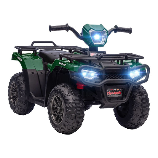 HOMCOM 12V Kids Quad Bike with Forward, Reverse Functions, Ride-On ATV w/ Music, LED, Headlights, for Ages 3-5 Years - Green