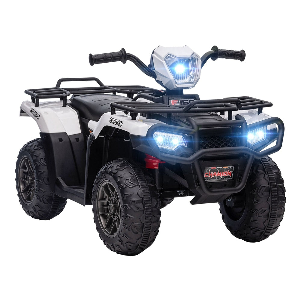 HOMCOM 12V Kids Quad Bike with Forward shown from the front with bright LED headlights illuminated