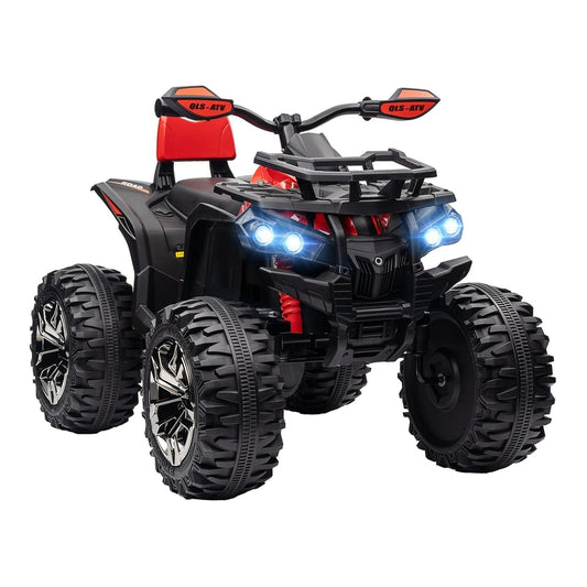 HOMCOM 12V Quad Bike ATV with LED Lights, a red and black ride-on car for children