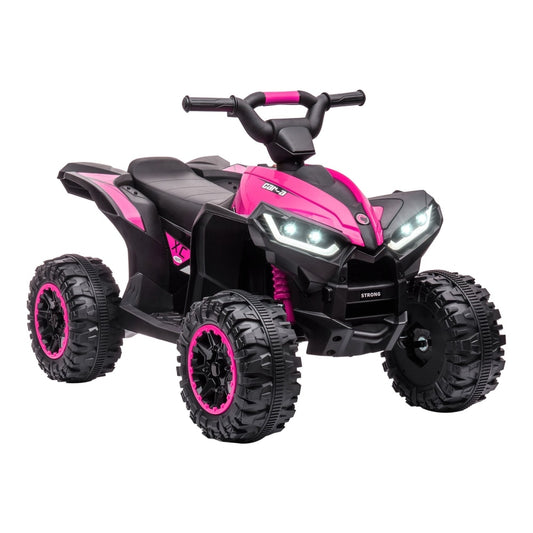 HOMCOM 12V Ride-On Quad Bike w/ Music, a pink electric quad bike for children, front three-quarter view