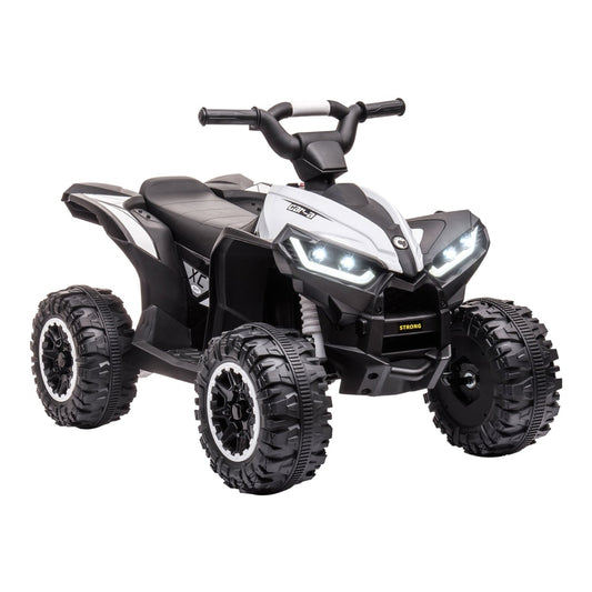 HOMCOM 12V Ride-On Quad Bike w/ Music, a white and black electric quad bike for kids