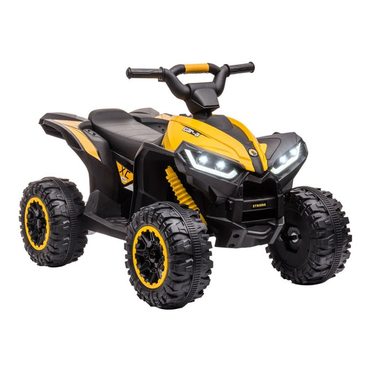 HOMCOM 12V Ride-On Quad Bike w/ Music, a yellow and black electric quad bike for children