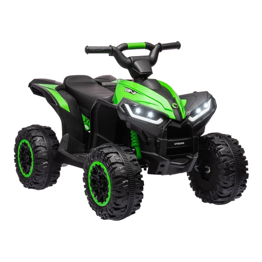 HOMCOM 12V Ride-On Quad Bike, a green electric toy for children with LED lights and chunky tyres