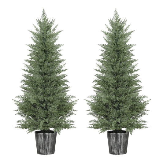 HOMCOM 135cm Artificial Cypress Trees Set of 2, two green trees in decorative pots