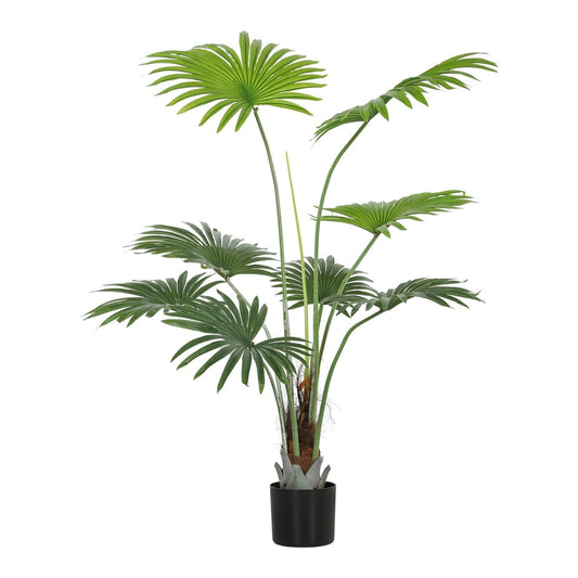 HOMCOM 145cm Artificial Palm Tree, a tall green plant with large fan-shaped leaves and a black pot