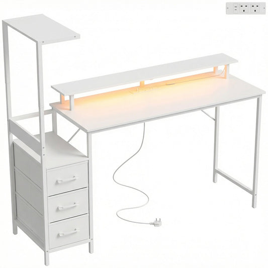 HOMCOM 147cm Gaming Desk with monitor stand and RGB lights, white finish