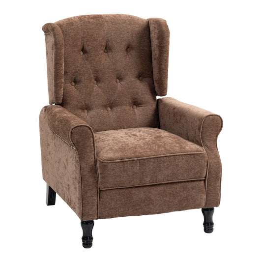 HOMCOM 150 Reclining Vintage Armchair in brown with a buttoned back and dark wooden legs