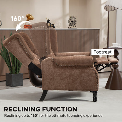 The reclining armchair shown from the side demonstrating the backrest tilted backwards
