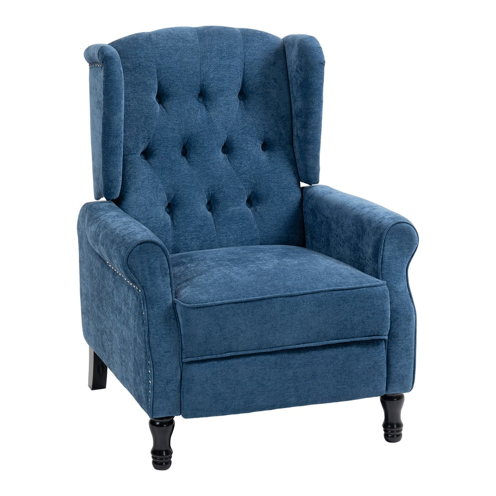 HOMCOM 150 Reclining Vintage Armchair in royal blue with button tufted back and dark wooden legs