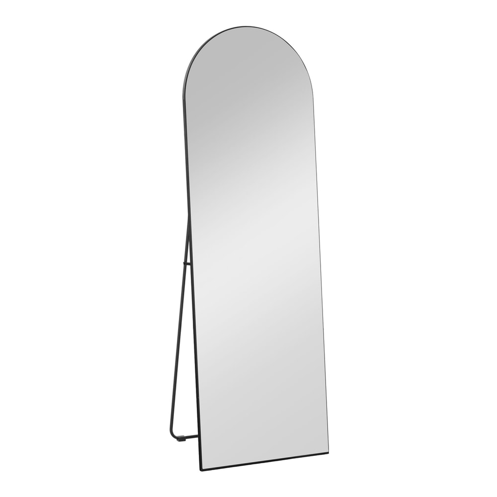 HOMCOM 150cm Arched Full Length Mirror in black with a slim metal frame and stand