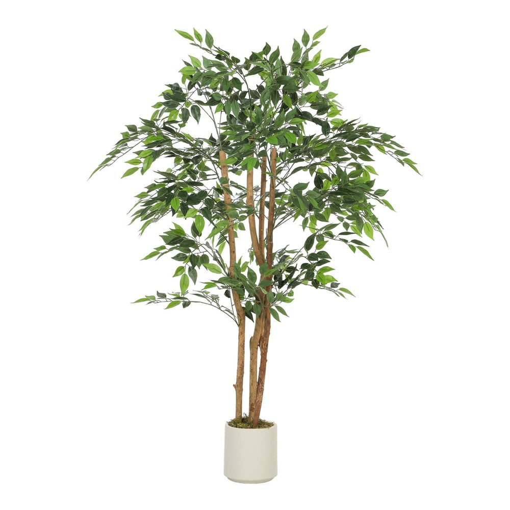 HOMCOM 150cm Artificial Ficus Tree, a tall green plant in a white pot with a solid wood trunk
