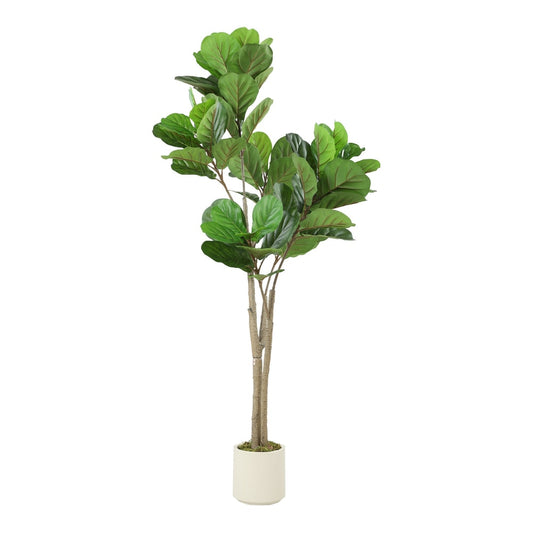 HOMCOM 150cm Artificial Ficus Tree standing tall in a white pot against a white background
